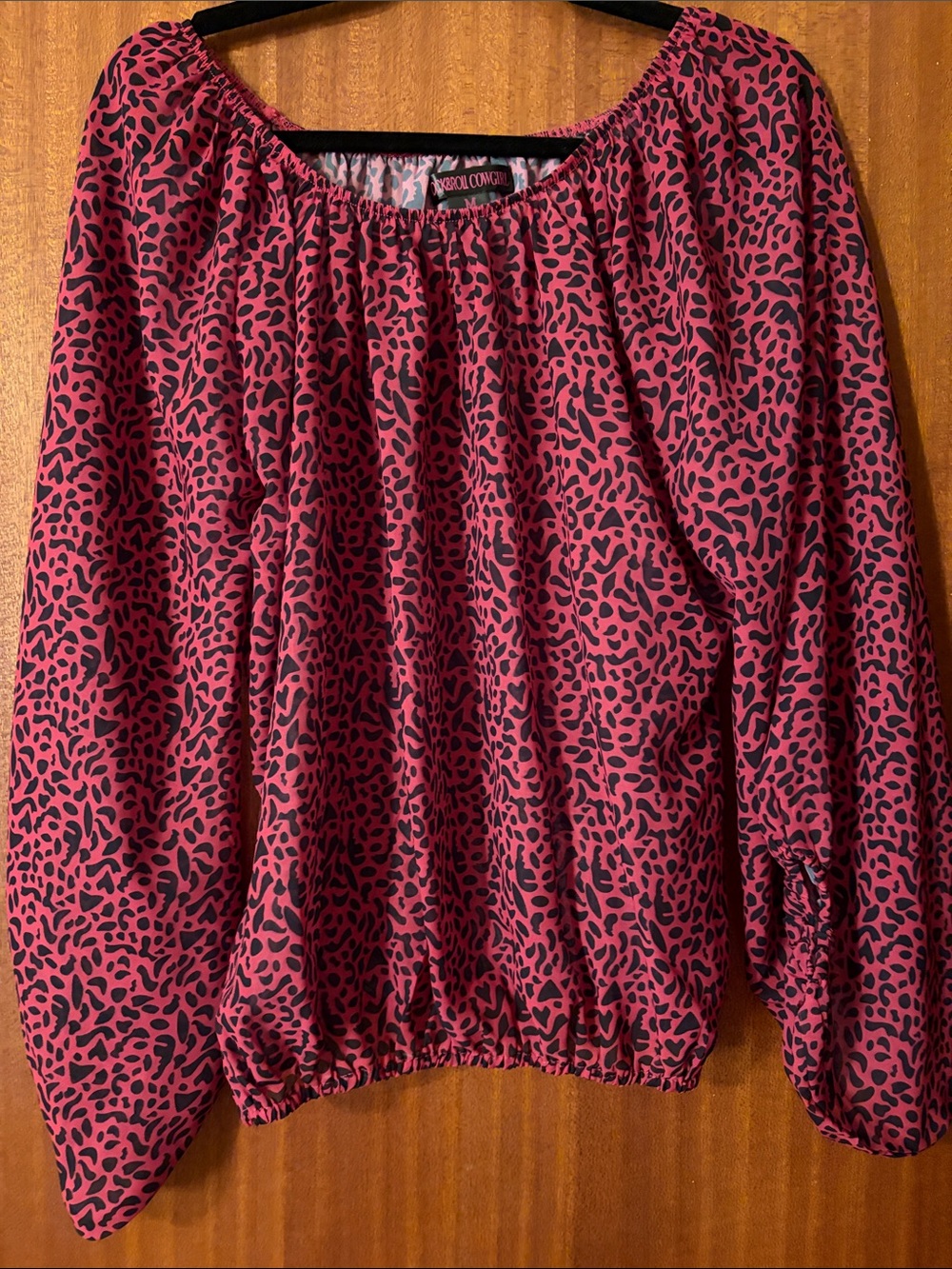Rock & Roll Cowgirl Pink & Black Leopard-Print Off-Shoulder Blouse